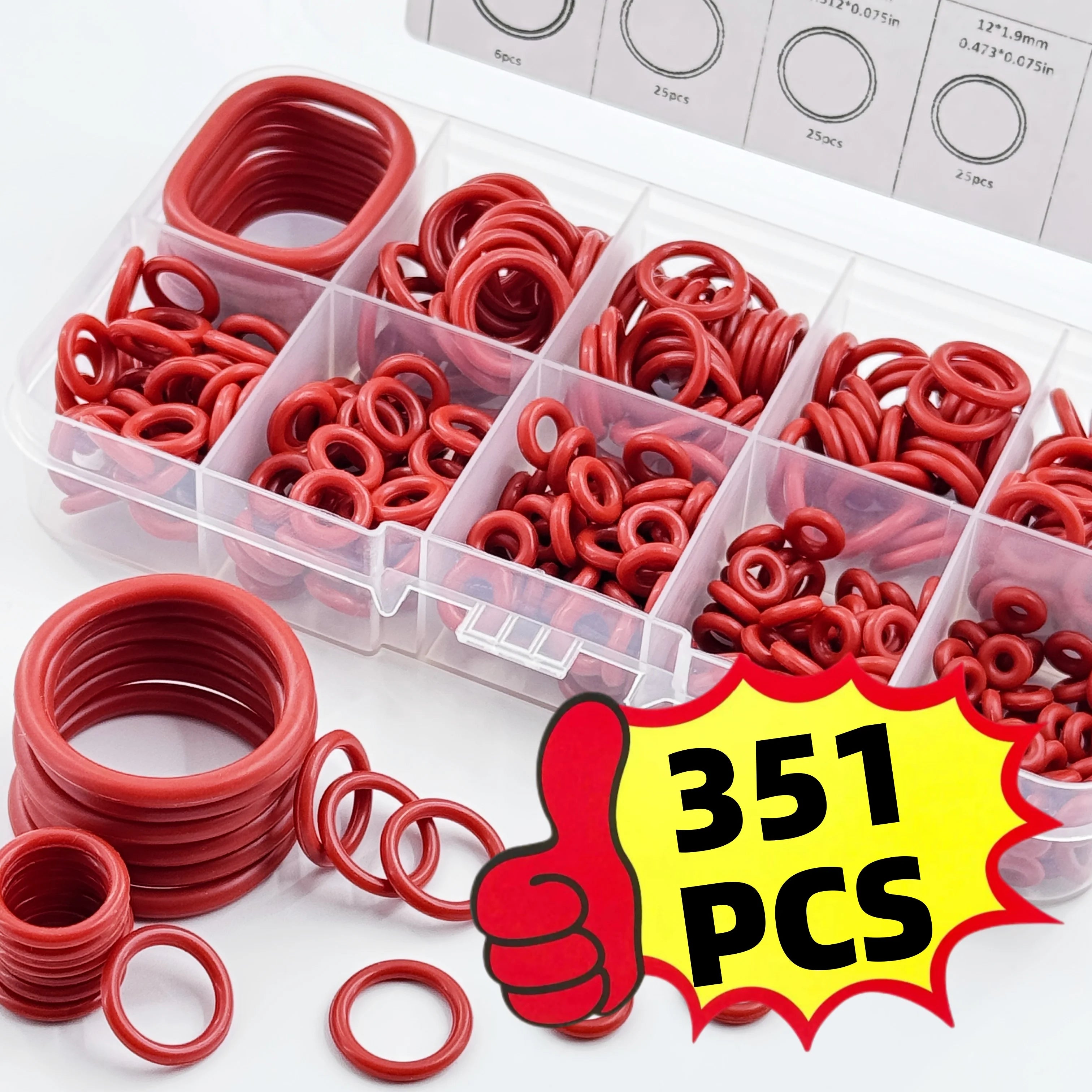 351-Piece Universal Silicone O-Ring Assortment Kit