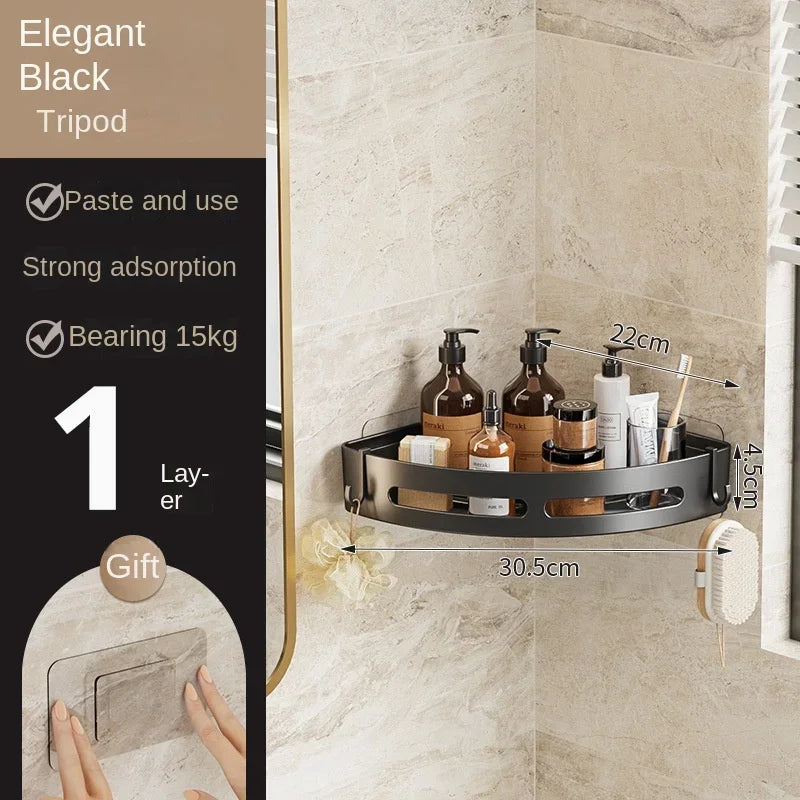 1/2/3pcs Plastic Bathroom Storage Rack Shampoo Holder Adhensive Shower Caddy Shelves Storage No Drill Shelf Corner Towel Shelves