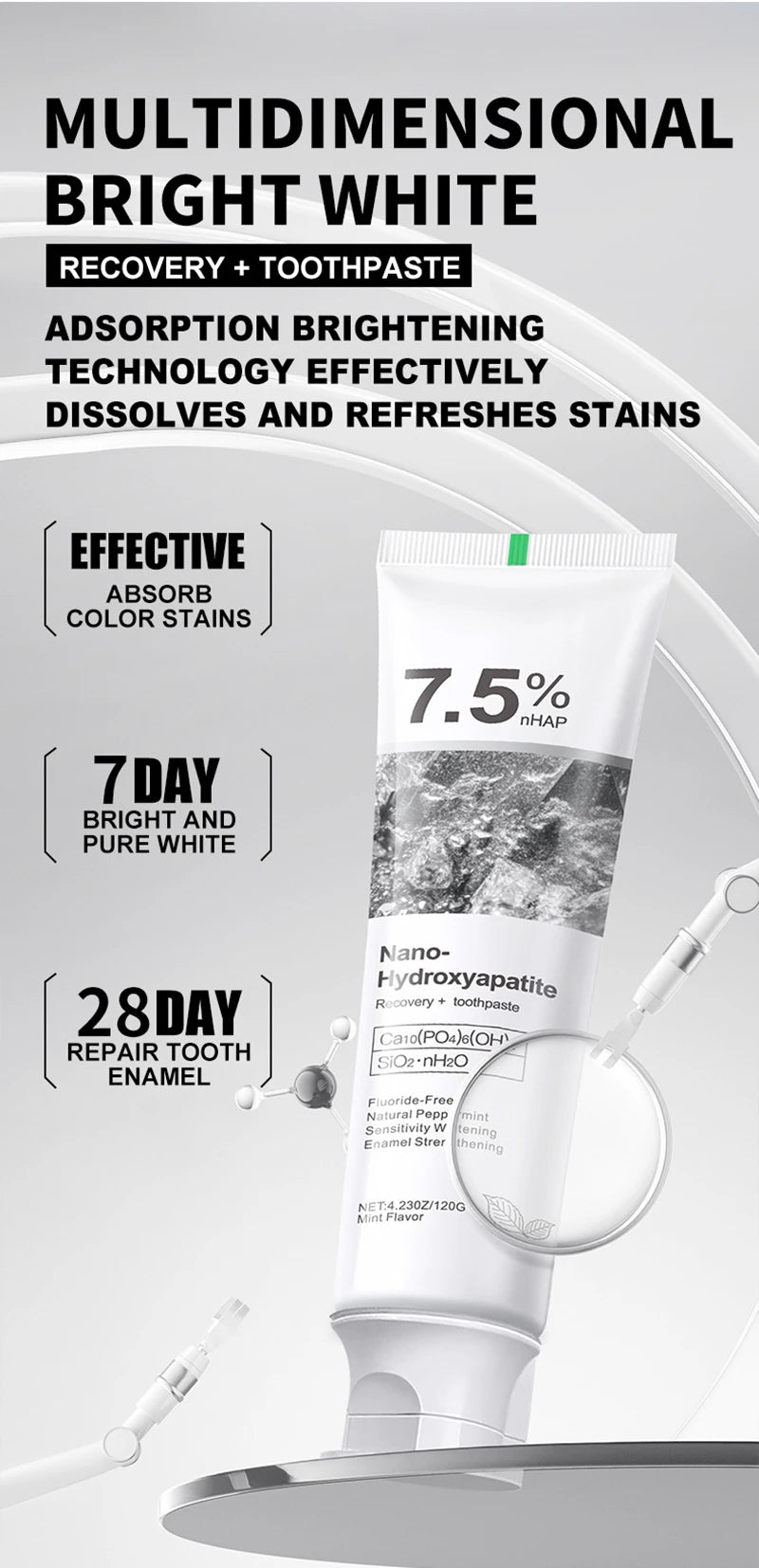 1/3pcs 7.5% Hydroxyphosphate Gray Stone Toothpaste For Oral Cleaning Fresh Breath Removal Of Tooth Stains Long-Lasting Fragrance