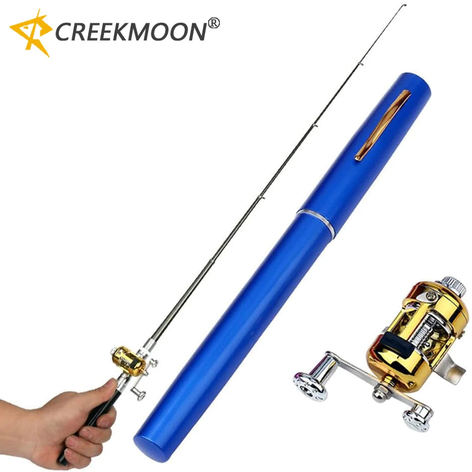 Pocket Ice Fishing Rod & Reel Combo set Pen Shape Telescopic Portable Complete Kit for River Lake Winter Fishing Outdoors