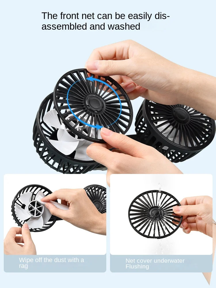 Car Fan  3-speed Car Seat Back Cooling Fan USB Charge Dual Head Fan 360 Degree Rotation Neck Cooler for Summer Car Accessories