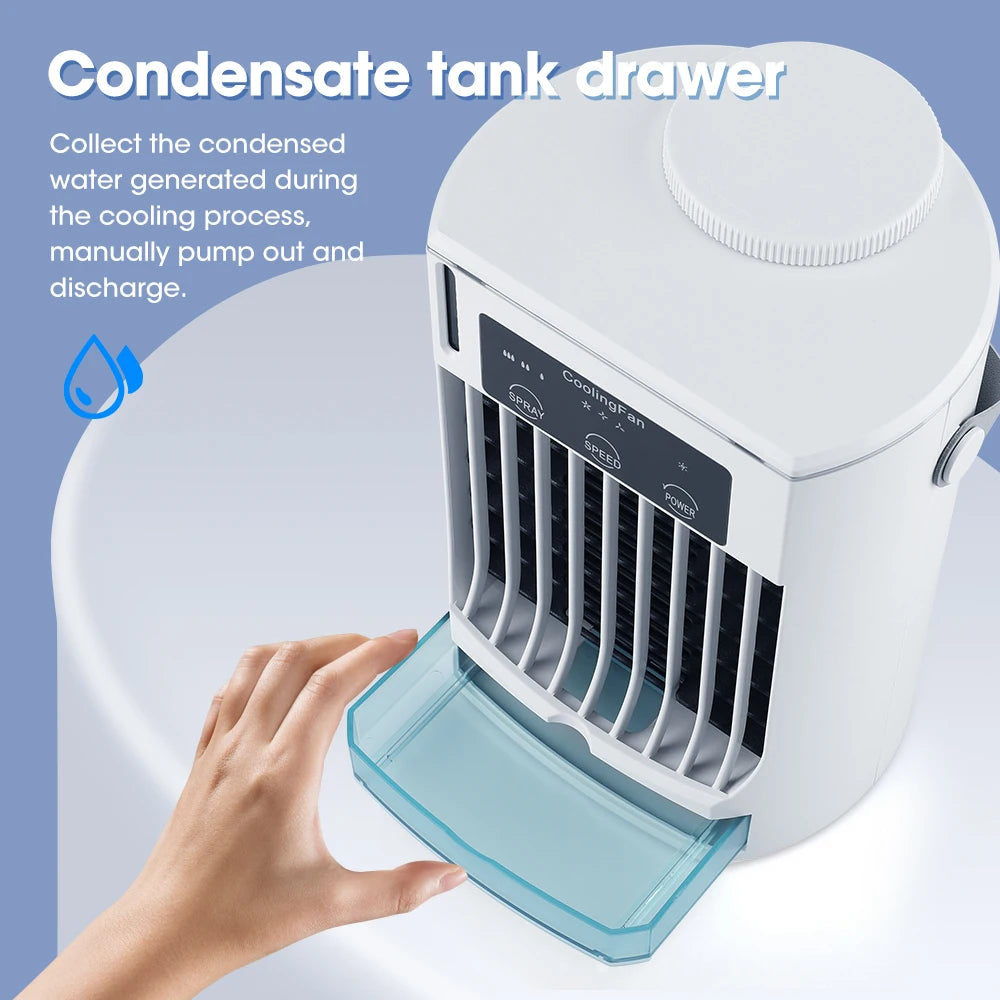 Portable Desktop Air Cooler with Dual Ultrasonic Mist, Activated Carbon Filter & 4-Speed Timer – USB Rechargeable