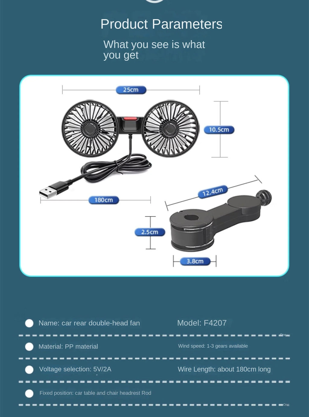 Car Fan  3-speed Car Seat Back Cooling Fan USB Charge Dual Head Fan 360 Degree Rotation Neck Cooler for Summer Car Accessories