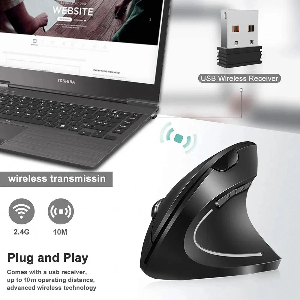 Vertical Mouse Ergonomic 2.4GHz Wireless Optical Mice 3 Adjustable DPI 800/1200/1600 6 Buttons for Laptop PC Computer
