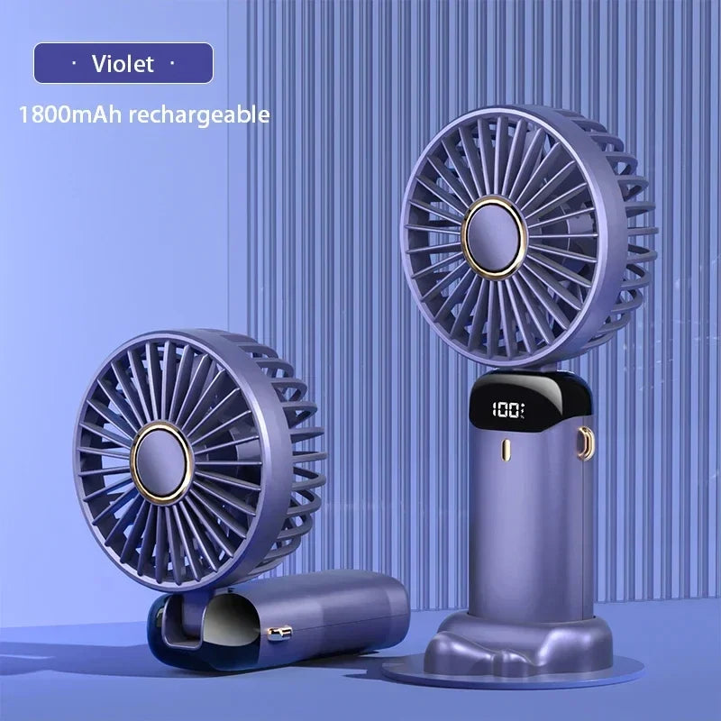 5-Speed Handheld & Neck Fan with Phone Stand – 1800mAh Rechargeable