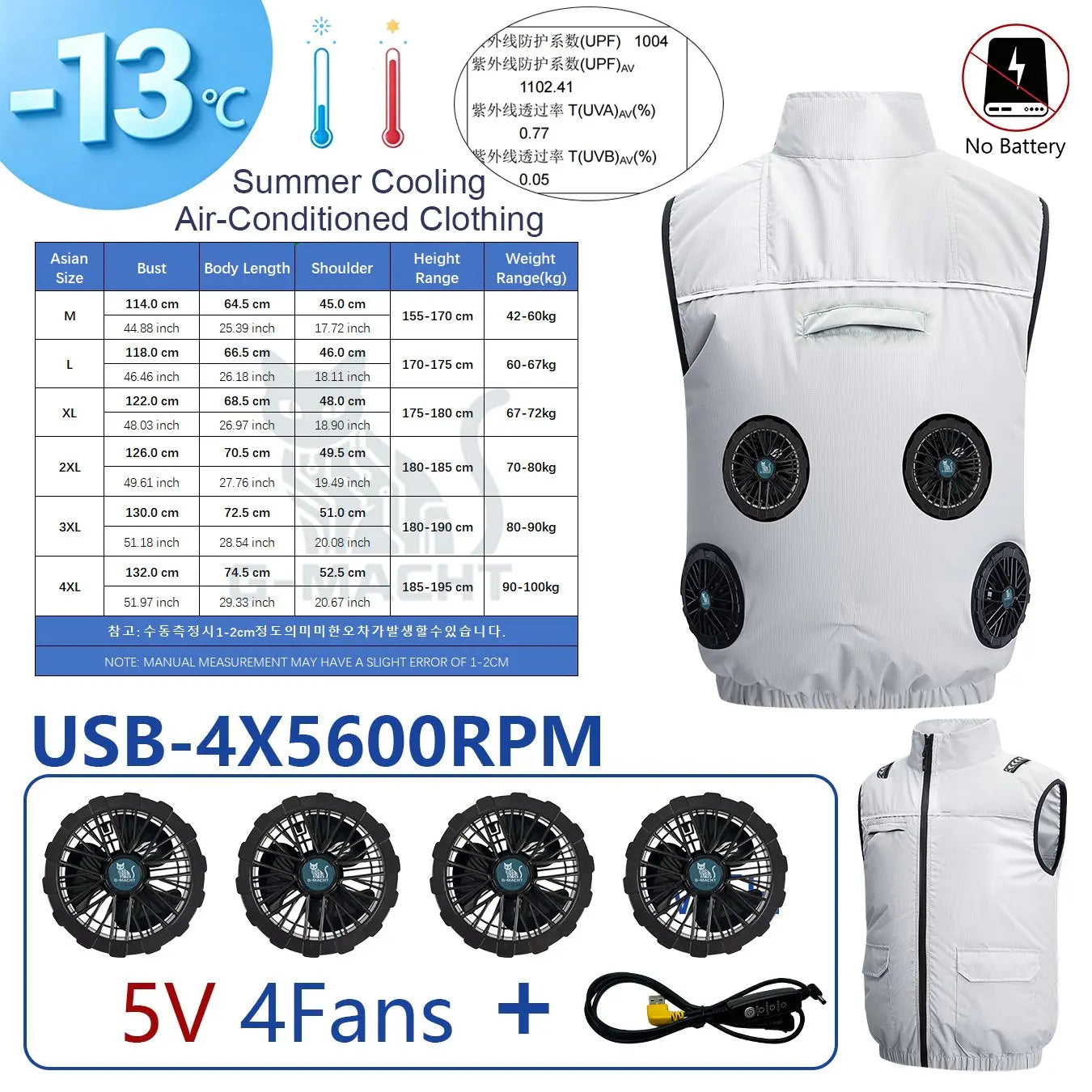 4-Fan USB Cooling Vest – Breathable Summer Workwear for Men & Women