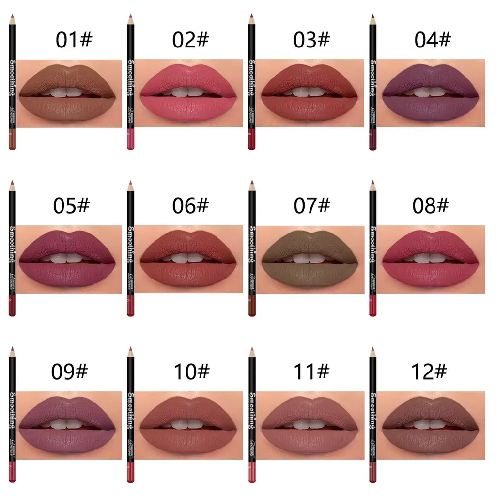 12 pcs Long-Lasting Lipstick Set with Professional Lip Liner Pencil and Matte Lip Gloss for Women