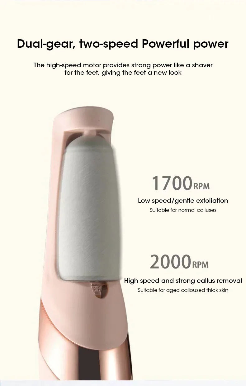 USB Electric Dead Skin Pedicure Automatic Foot Grinder Rechargeable Roller Feet Pedicure Tool with 2 Removable Roller Heads