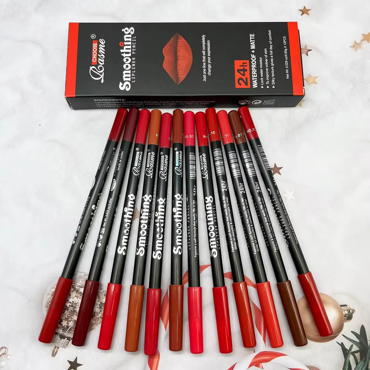 12 pcs Long-Lasting Lipstick Set with Professional Lip Liner Pencil and Matte Lip Gloss for Women