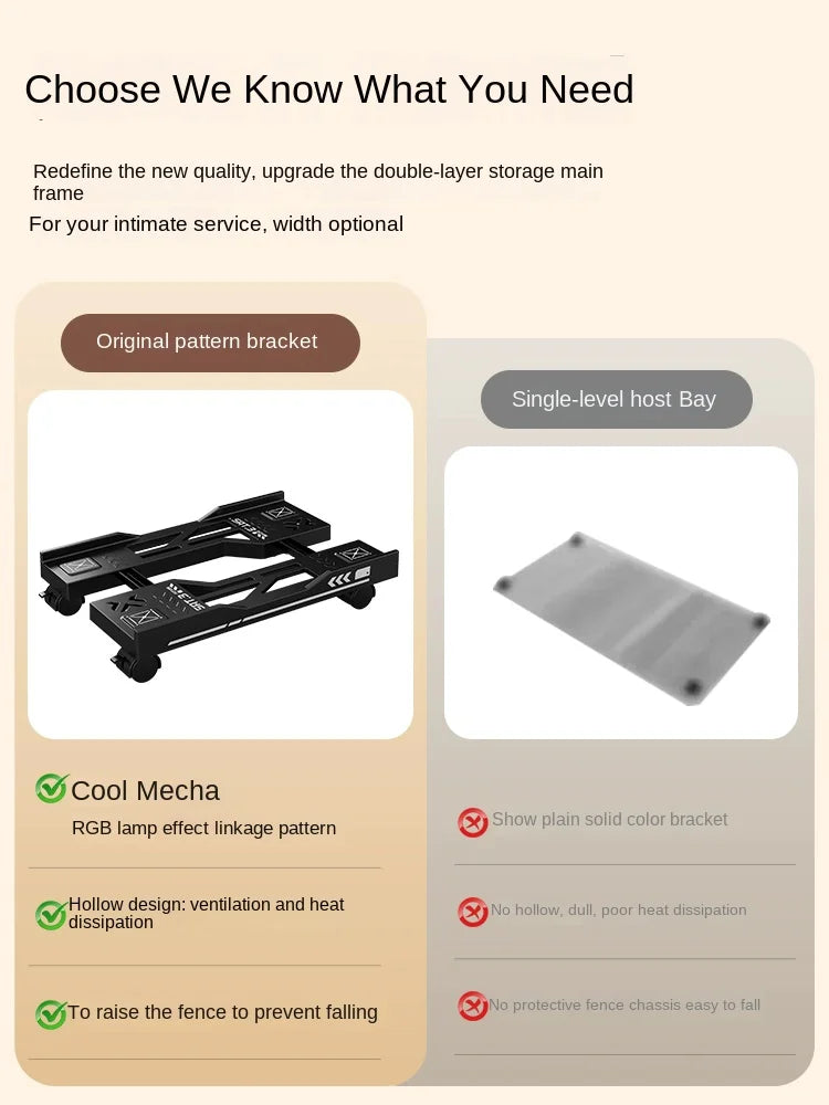 CPU Stand Adjustable Bracket PC Holder Cart Mobile Computer Tower Stand with Rolling Caster Wheels Adjustable Desktop Stand