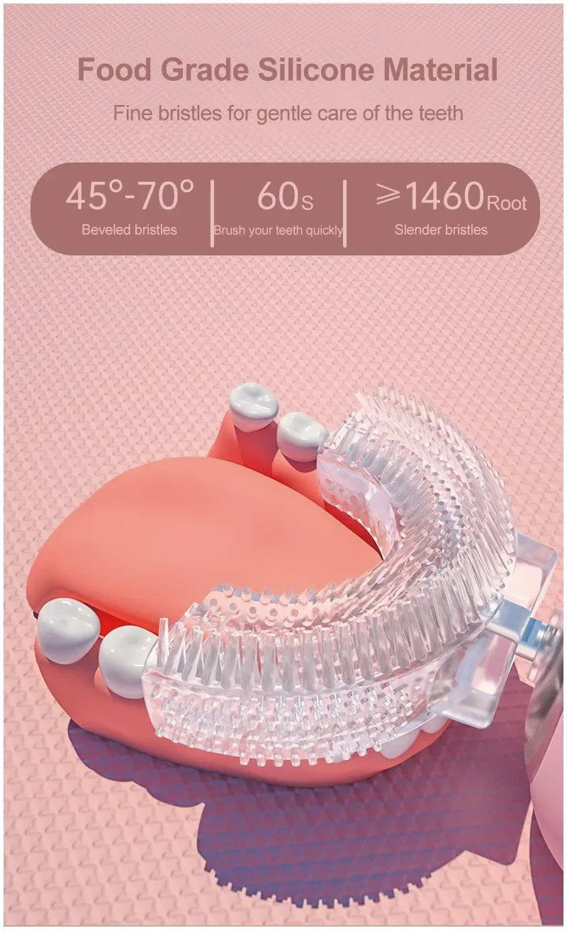Food Grade Silicone U-Shaped Kids Electric Toothbrush 360° Automatic Cleaning USB Charging Smart Oral Care Children Toothbrush