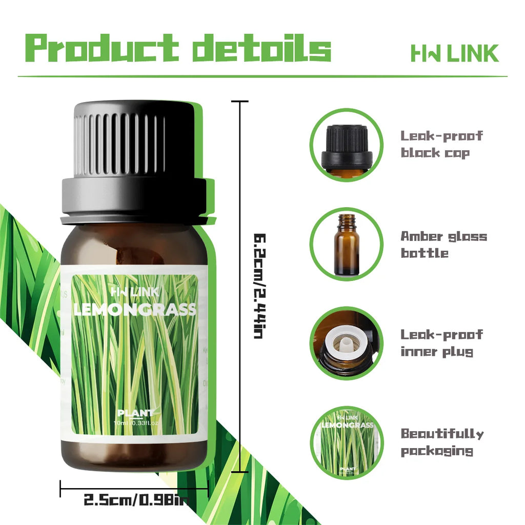 Lemongrass Essential Oils Citronella Essential Oil A Must-Have for Outdoor Hiking in Summer 10ml For Aromatherapy Diffusers
