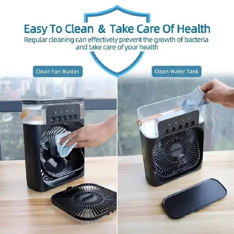 3-in-1 Portable Mini Air Cooler Fan – Desktop Humidifier & LED Night Light, USB Powered
