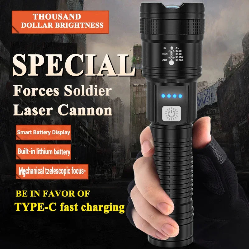 High-Power 2000LM Tactical LED Flashlight with Digital Display