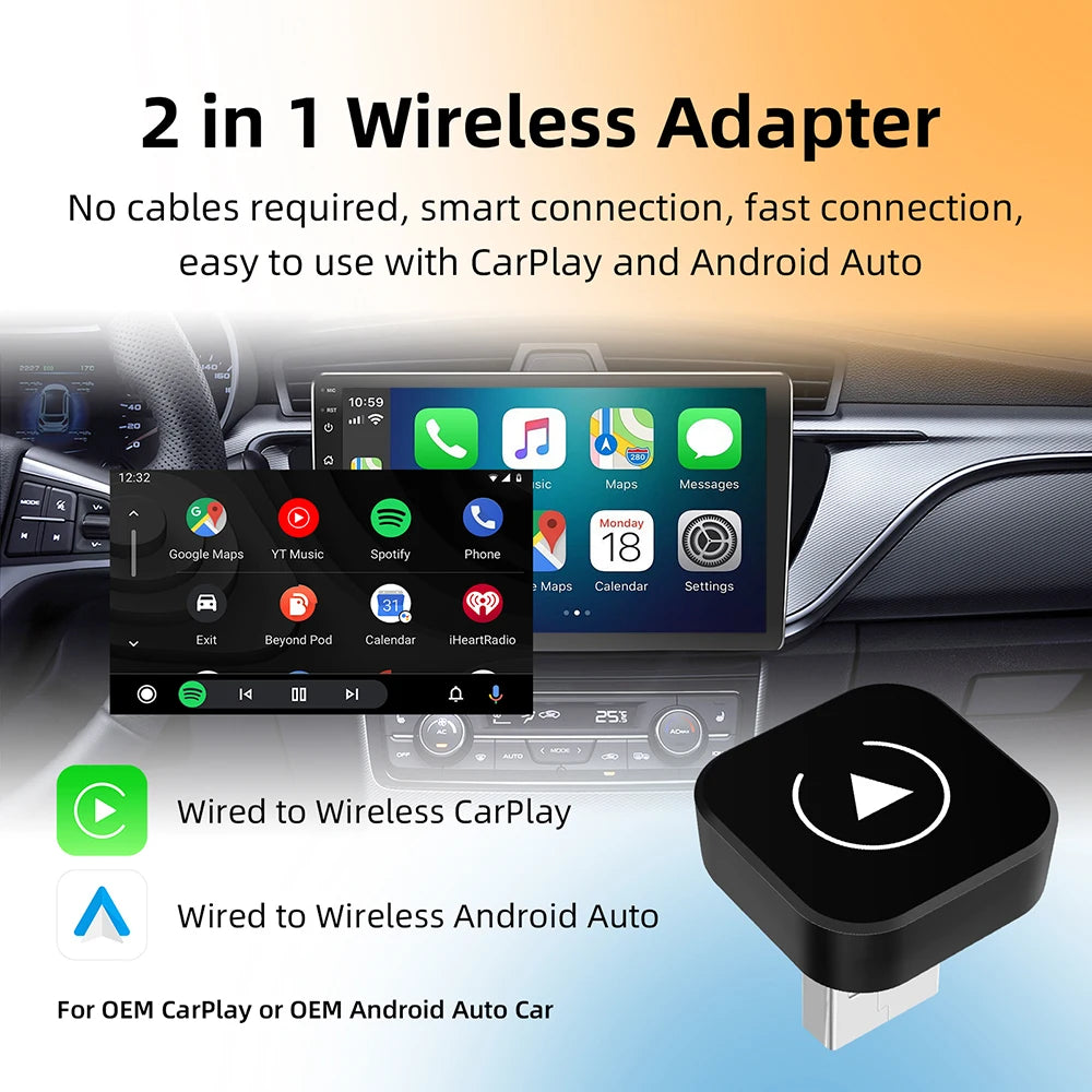 2-in-1 Wireless CarPlay & Android Auto Adapter Dongle