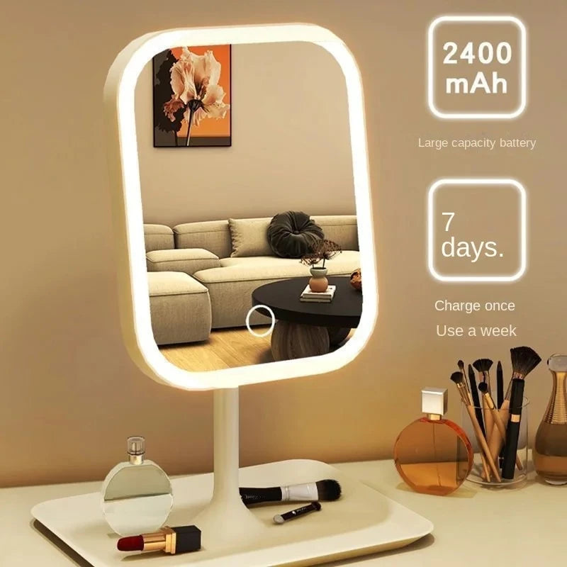 Designer Desktop LED Vanity Mirror with 3-Color Touch Control