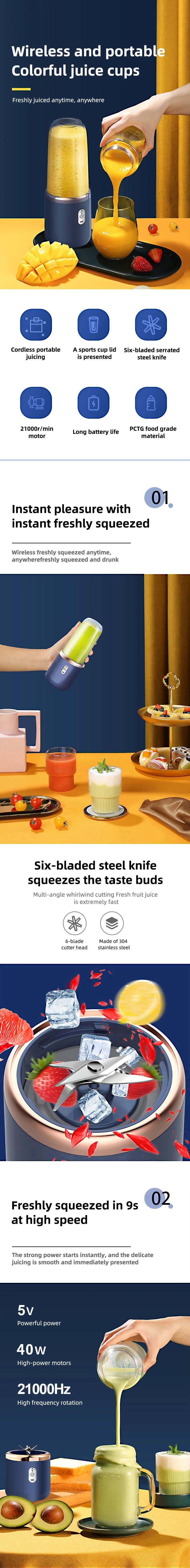 Portable USB Personal Mini Juicer Cup Handheld Travel Blender Single Double Cups for Water Bottles