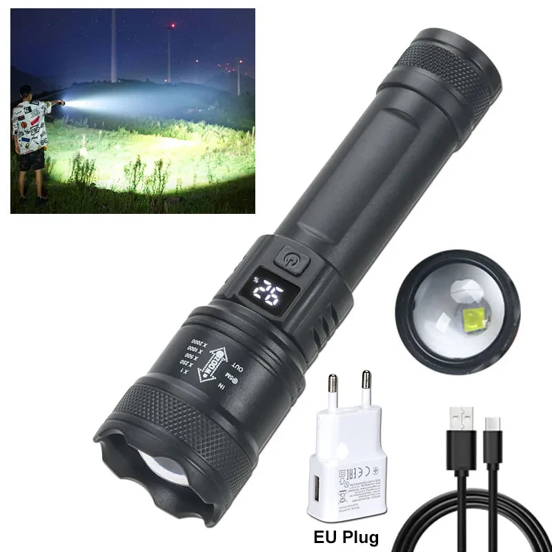 High-Power 2000LM Tactical LED Flashlight with Digital Display