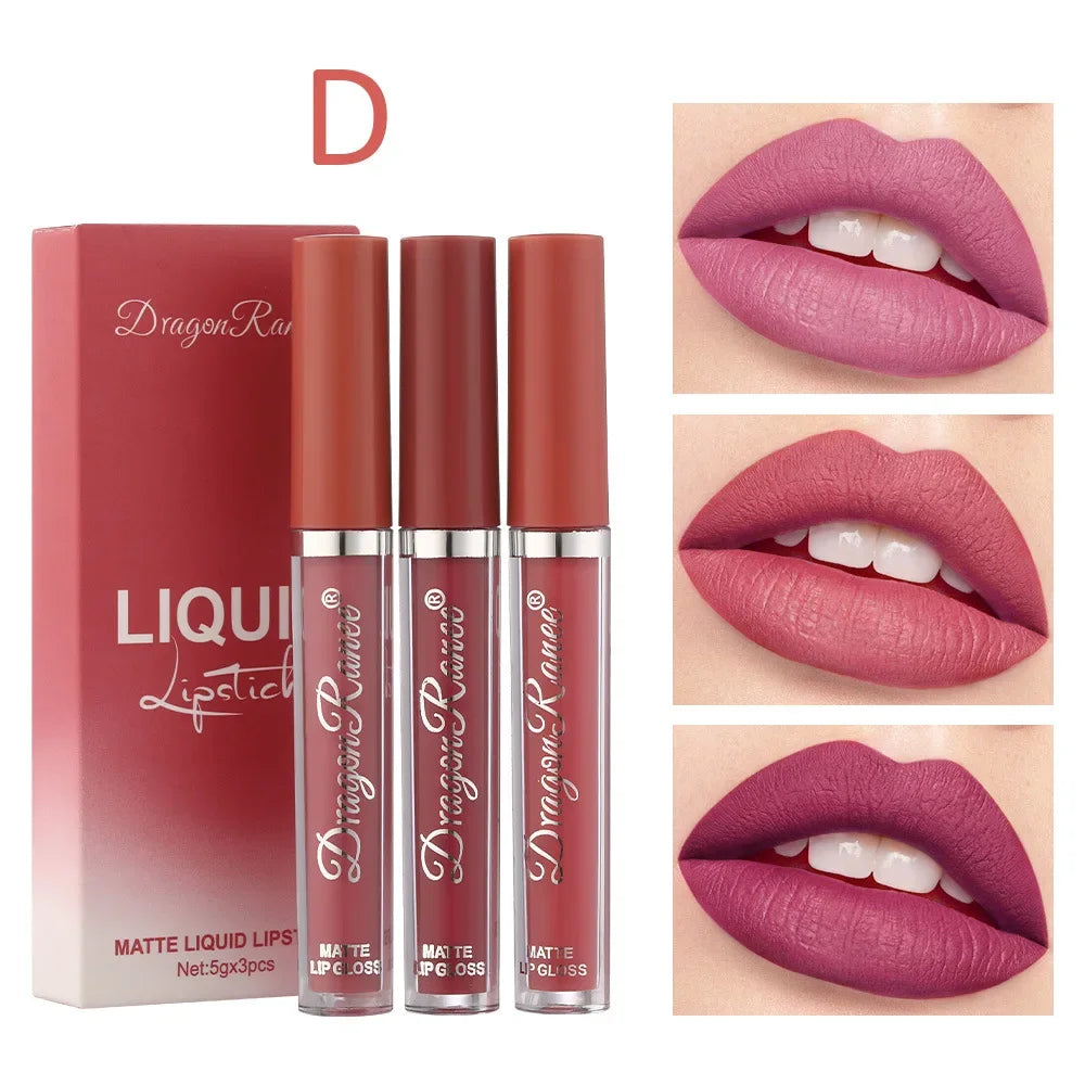 3-Piece Matte Liquid Lipstick Set – Waterproof Long-Lasting Color