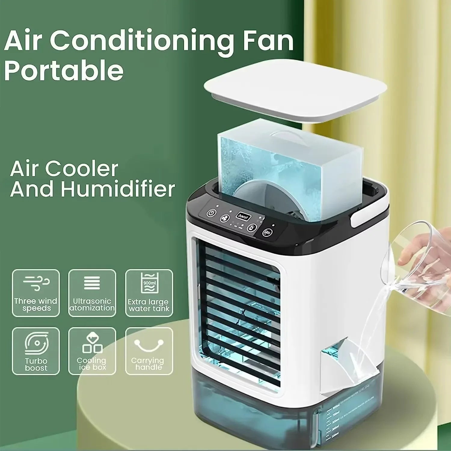 Large 900ml Desktop Air Cooler Fan with Humidifier & Cold Mist Spray – Ultra Quiet, USB Powered, 3 Speeds