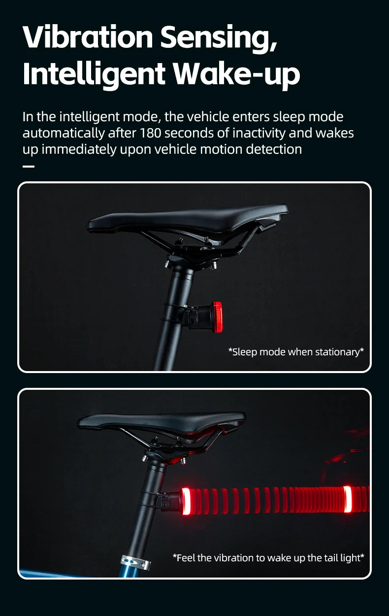 Smart Bike Tail Light Bicycle Rear Lights IPX6 Waterproof Bike Lights for Night Riding with Type C Rechargeable