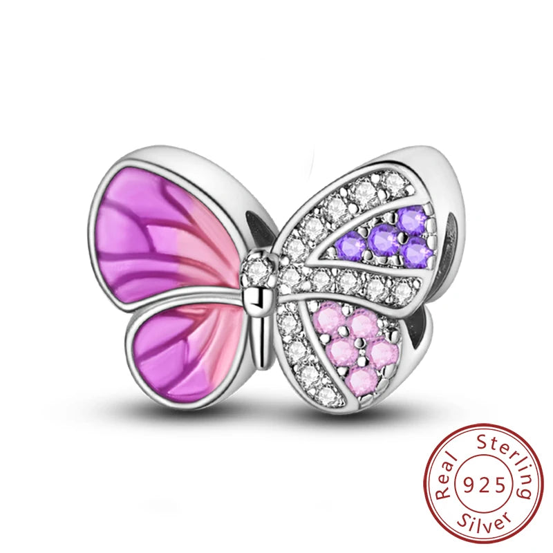 Original 925 Sterling Silver Charm Beads Glowing Luminous Firefly Butterfly Pendant for Bracelet Charm Jewelry