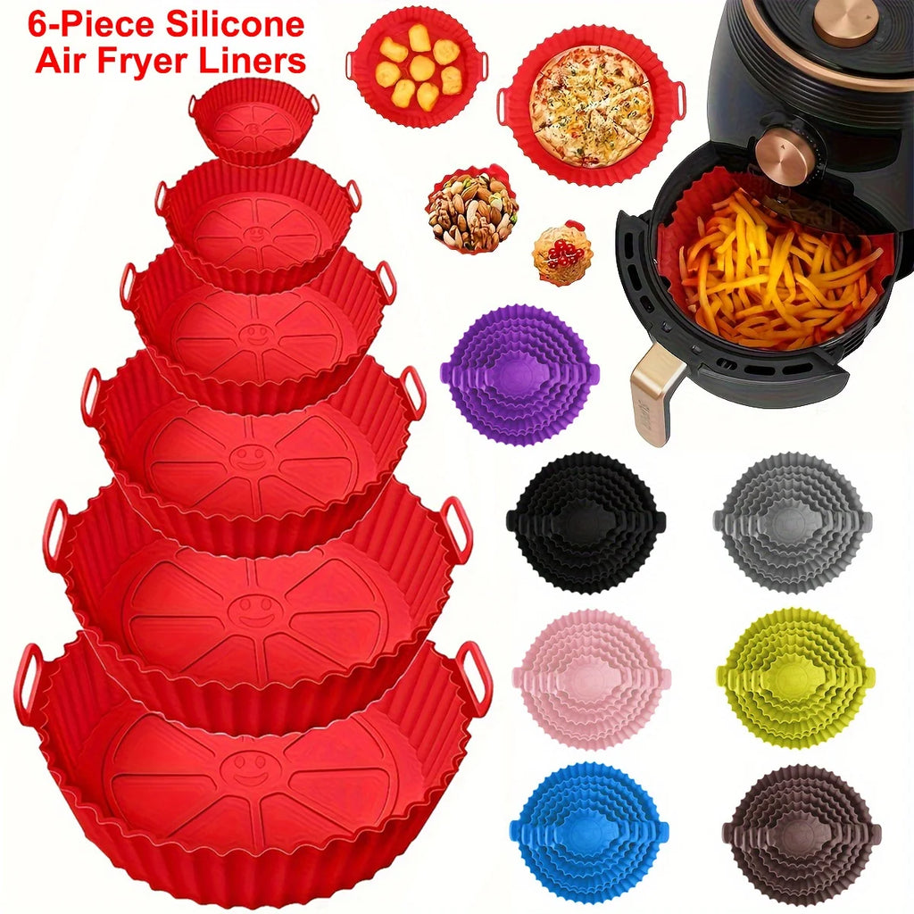 6 PC Air Fryer Mats - 450°F Silicone Non-Stick Dual Texture Dishwasher Safe Crispy/Steam Cooking