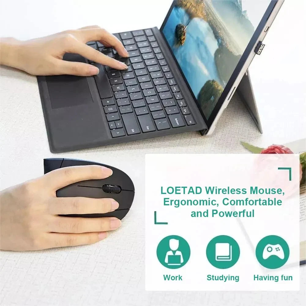 Vertical Mouse Ergonomic 2.4GHz Wireless Optical Mice 3 Adjustable DPI 800/1200/1600 6 Buttons for Laptop PC Computer