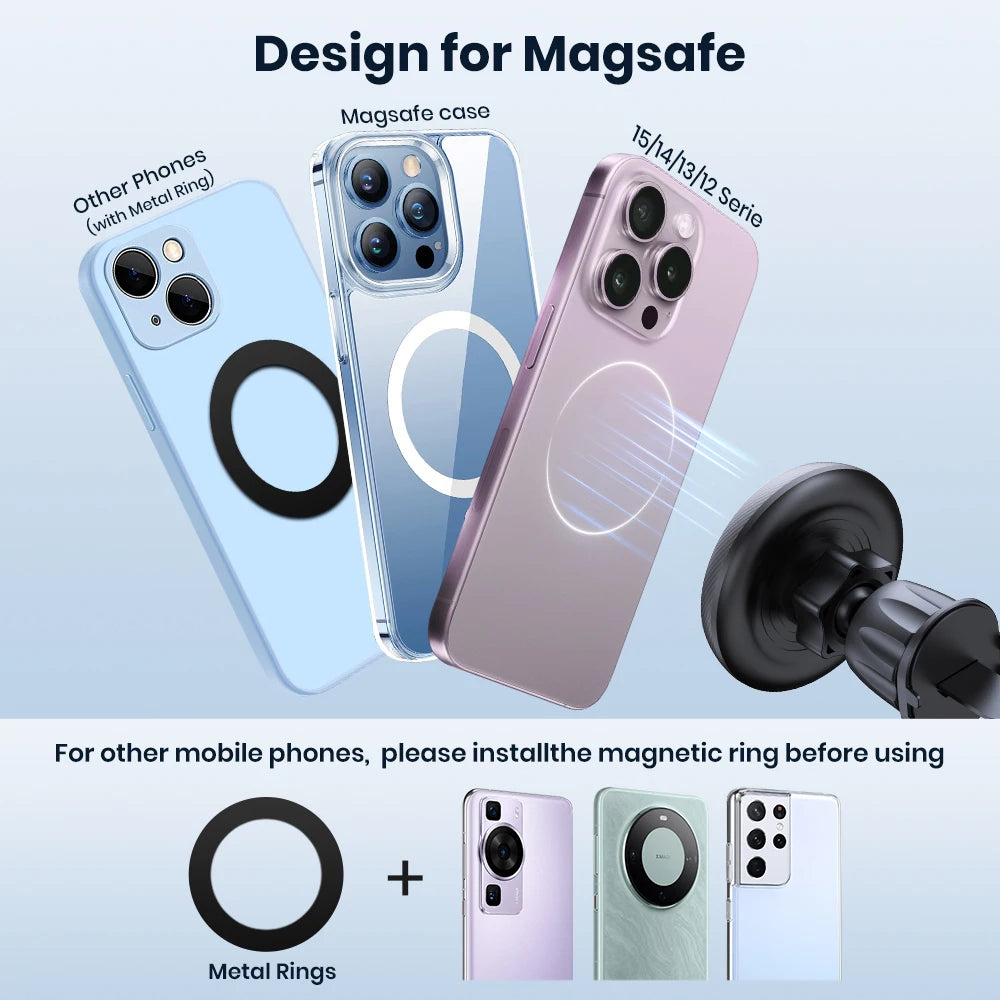 Magsafe Car Phone Holder,Powerful Magnetism Premium Quality Single-Hand Operation Metal Hook Magnetic Car Phone Mount