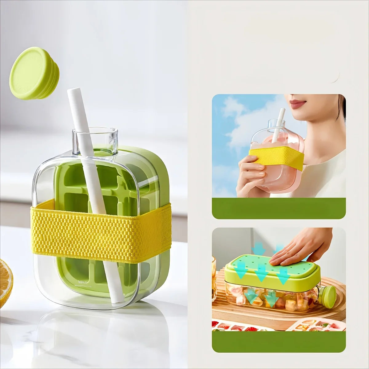 Ice Cube Mold Tray Press Ice Bottle Cup Kettle with Straw Whiskey Ice Cream Water Bottle