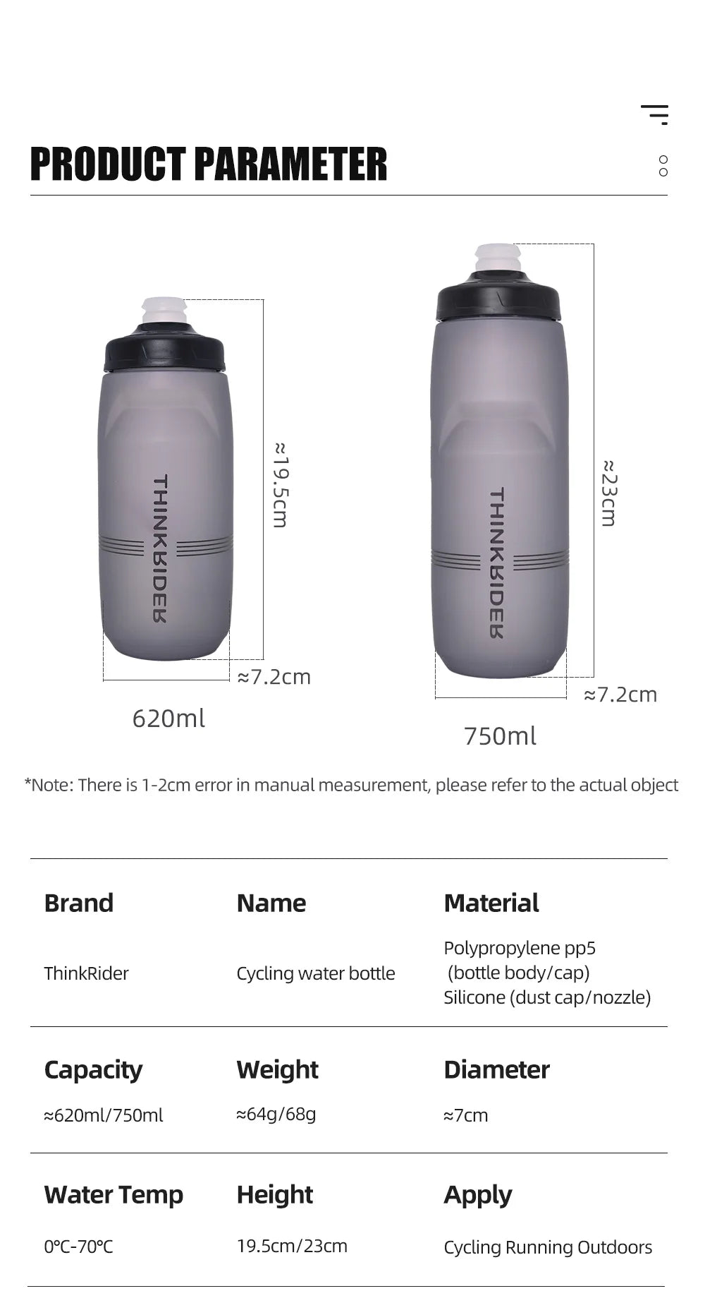 620ml/750ml Bicycle Bottle MTB Road Bike Water Bottle Outdoor Sports Plastic Portable Large Capacity Drink Cycling