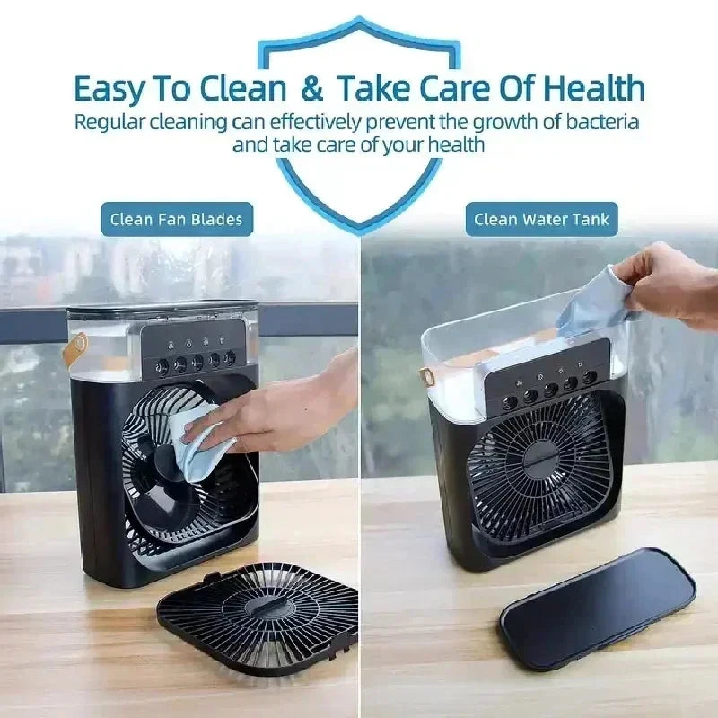 3-in-1 Tower Air Cooler Fan with Humidifier & 7-Color LED Night Light – USB Powered, 600ml, Ultra Quiet