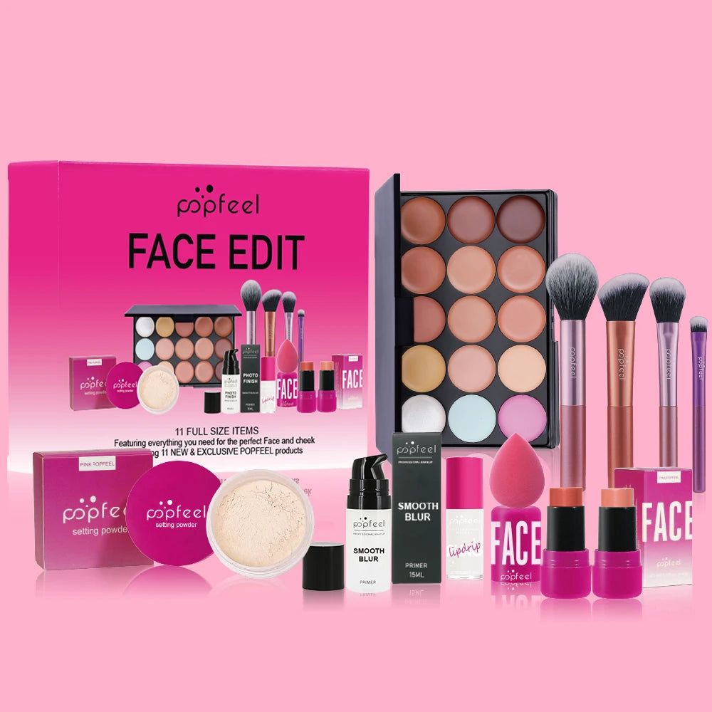 Makeup Kit, Waterproof and Sweatproof, Includes Concealer, Primer, Loose Powder, Blush, and More, Ideal for Beginne