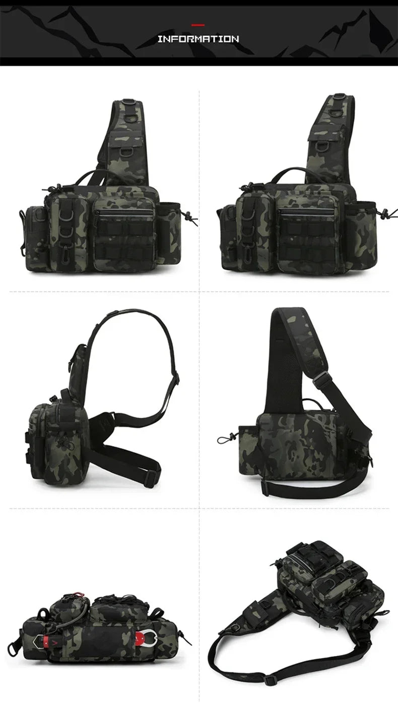 Large Capacity Fishing Gear Bag With bait box One Shoulder / Waist Bag / Crossbody Three-in-One Fishing Rod Storage Bag