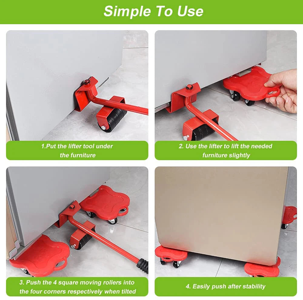 Professional Furniture Mover Tool Set Heavy Stuffs Transport Lifter Wheeled Mover Roller with Wheel Bar Moving Hand Device