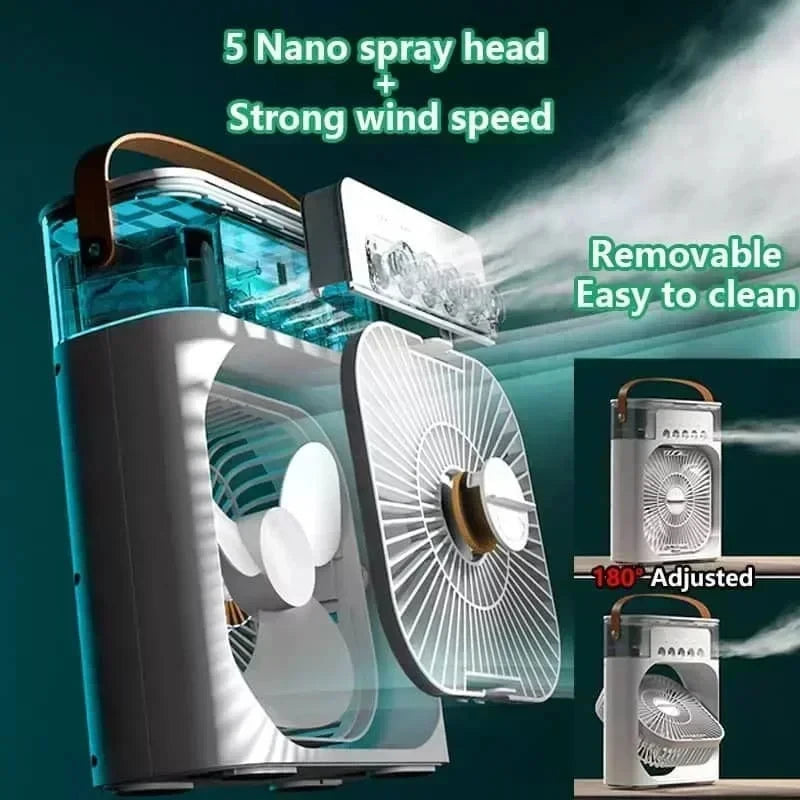 3-in-1 Tower Air Cooler Fan with Humidifier & 7-Color LED Night Light – USB Powered, 600ml, Ultra Quiet