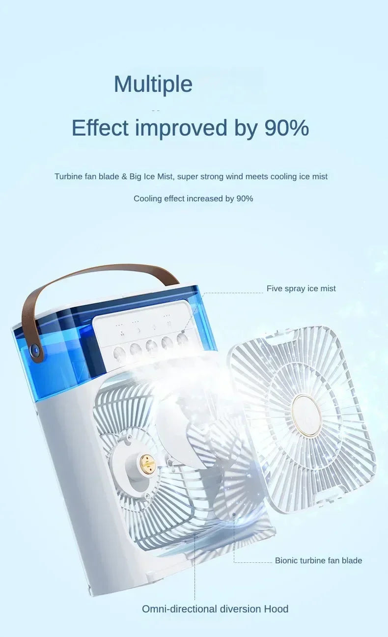 3-in-1 Portable Mini Air Cooler Fan – Desktop Humidifier & LED Night Light, USB Powered
