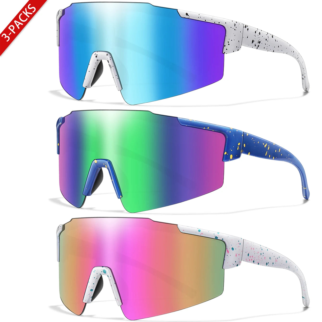 3 Pairs Fishing Sunglasses Sports Men Women Bike Glasses Cycling Mtb Bicycle Eyewear Large Windproof Goggles UV400