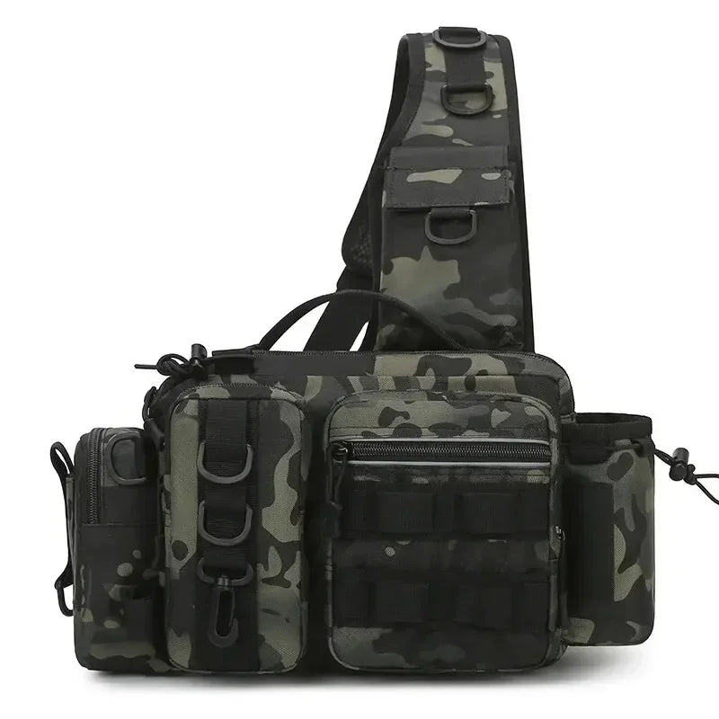 Large Capacity Fishing Gear Bag With bait box One Shoulder / Waist Bag / Crossbody Three-in-One Fishing Rod Storage Bag