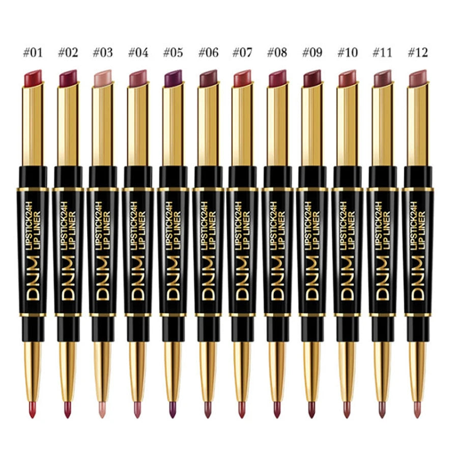 Double-ended Non-stick Cup Long Lasting Lipstick Lip Liner High Pigmented Waterproof
