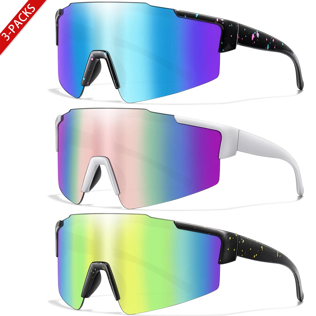 3 Pairs Fishing Sunglasses Sports Men Women Bike Glasses Cycling Mtb Bicycle Eyewear Large Windproof Goggles UV400