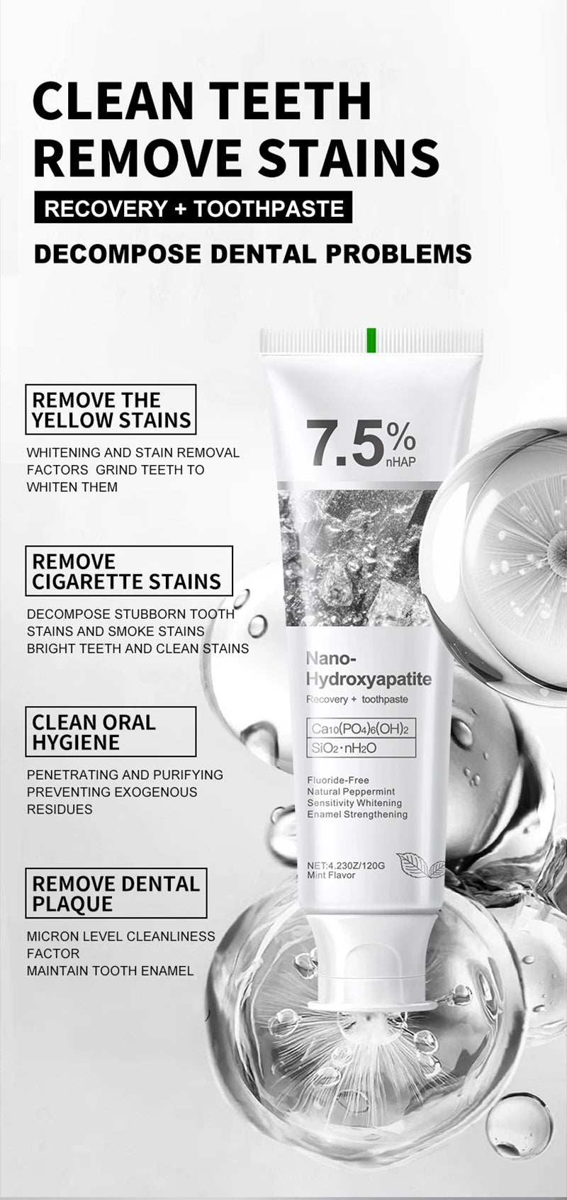 1/3pcs 7.5% Hydroxyphosphate Gray Stone Toothpaste For Oral Cleaning Fresh Breath Removal Of Tooth Stains Long-Lasting Fragrance