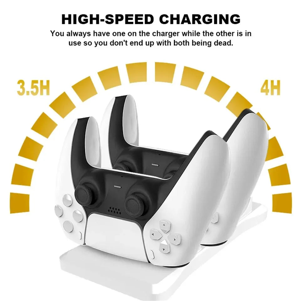 Dual Controller Charging Stand for Playstation 5 Controller Charger Station PS5 with Fast Charging AC Adapter 5V 1.2A
