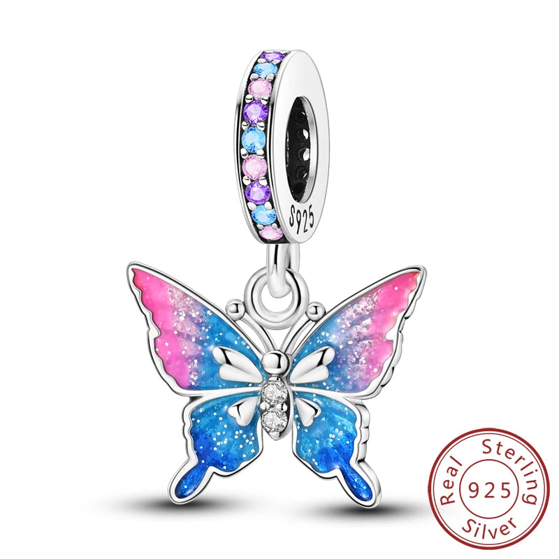 Original 925 Sterling Silver Charm Beads Glowing Luminous Firefly Butterfly Pendant for Bracelet Charm Jewelry