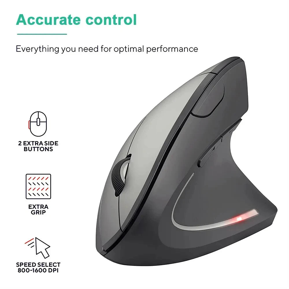 Vertical Mouse Ergonomic 2.4GHz Wireless Optical Mice 3 Adjustable DPI 800/1200/1600 6 Buttons for Laptop PC Computer