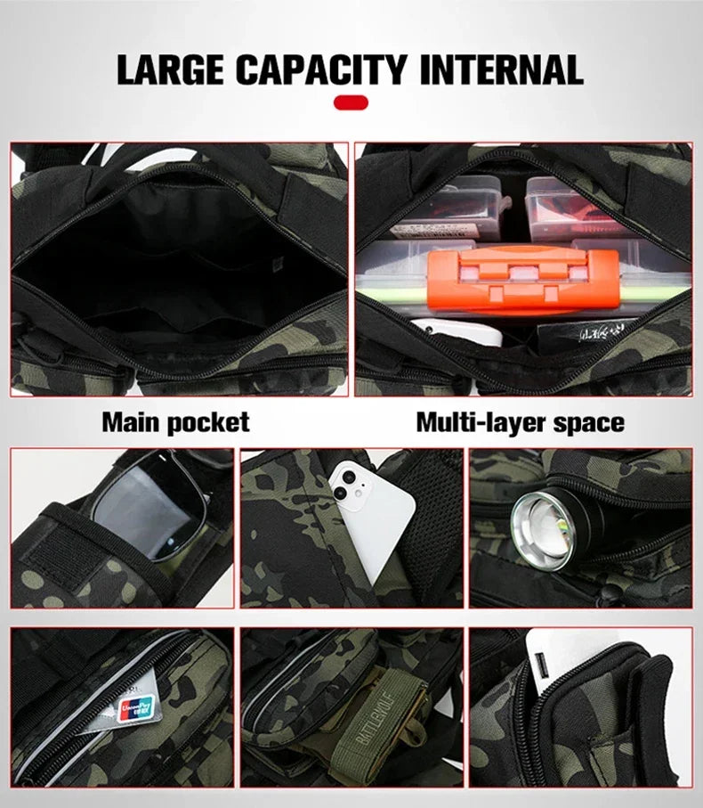 Large Capacity Fishing Gear Bag With bait box One Shoulder / Waist Bag / Crossbody Three-in-One Fishing Rod Storage Bag