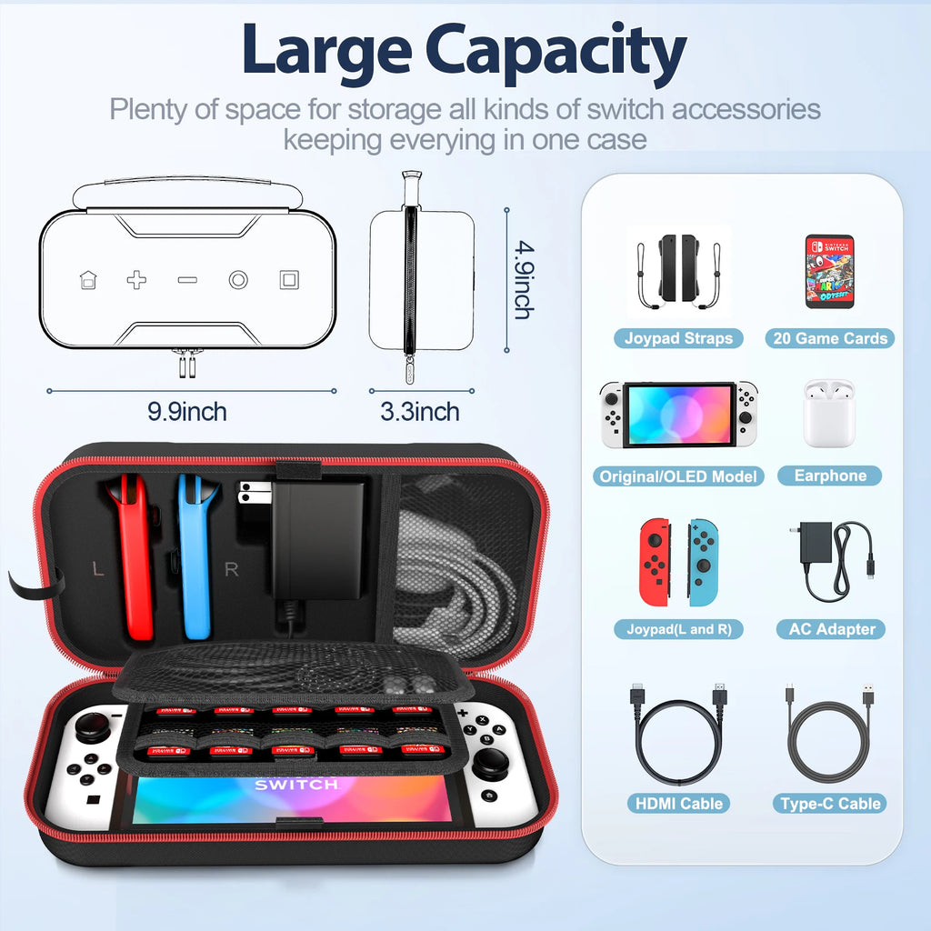 Large Storage Bag for Switch Portable Carrying Protective Case Anti-Scratch Waterproof Travel Bag for N-Switch OLED