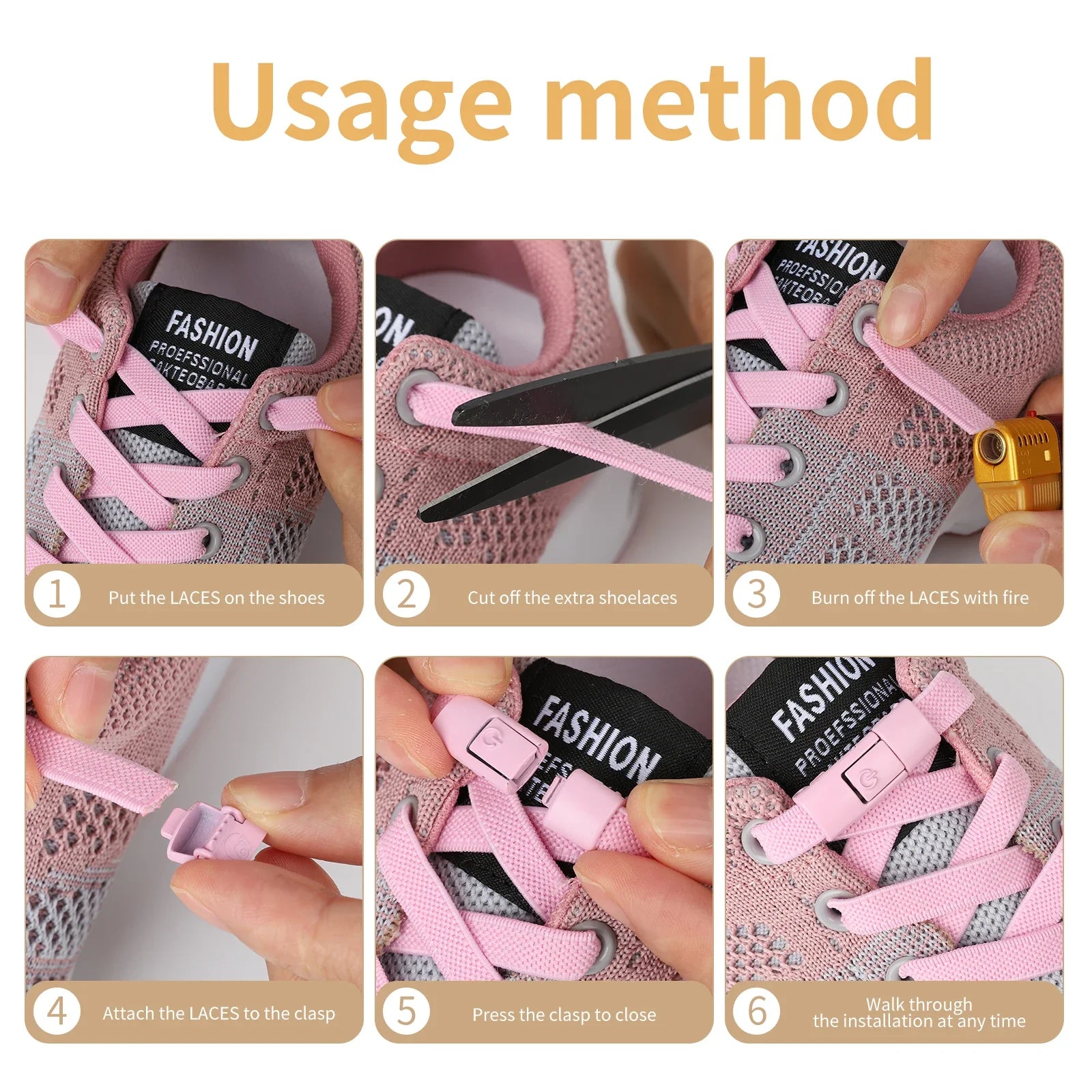 Widened Flat No-Tie Elastic Shoelaces with Press Lock