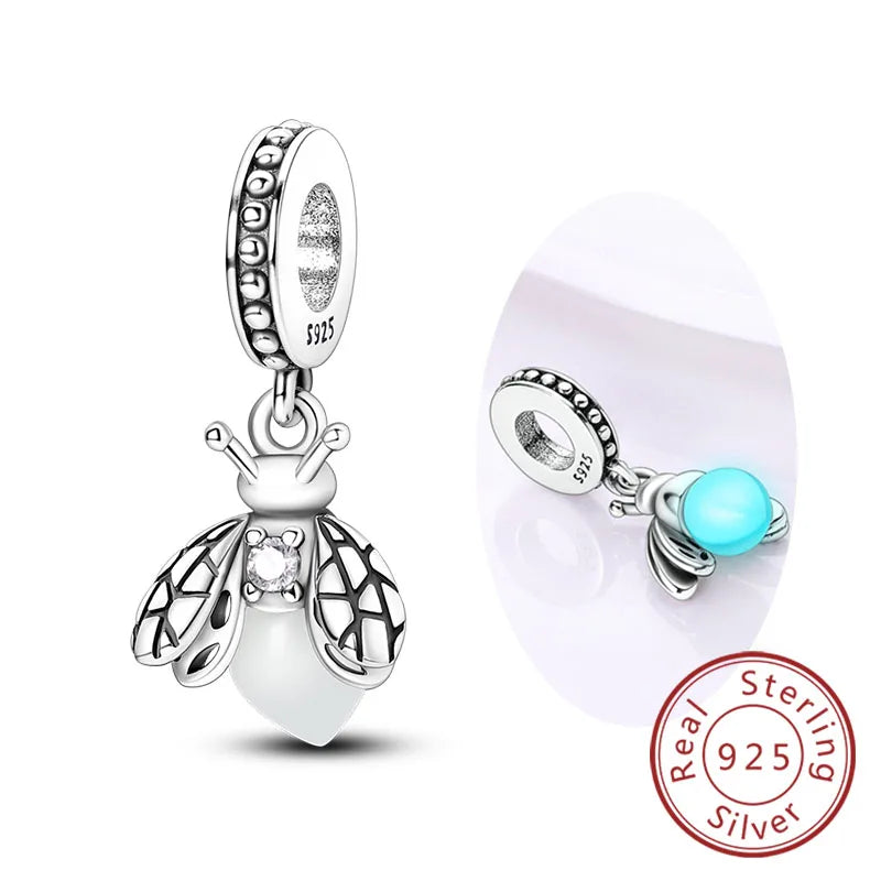 Original 925 Sterling Silver Charm Beads Glowing Luminous Firefly Butterfly Pendant for Bracelet Charm Jewelry
