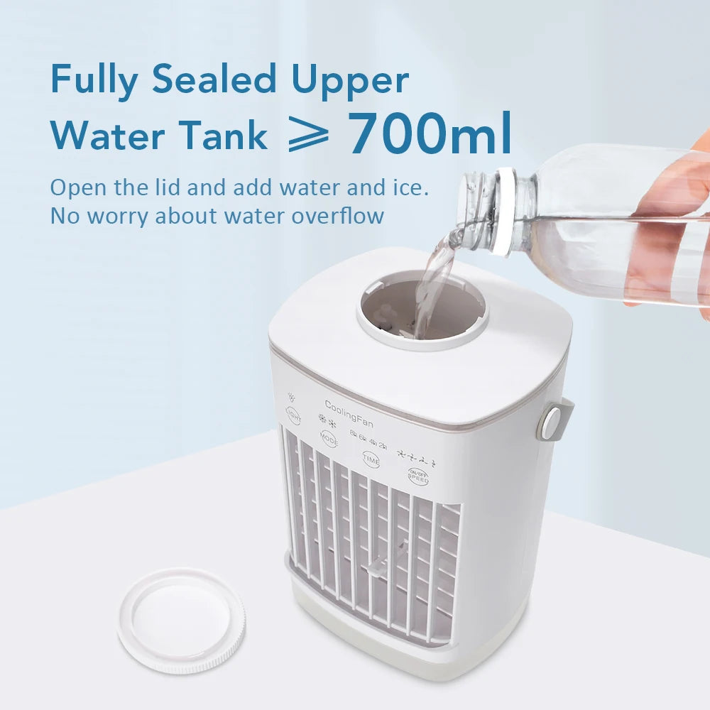 Portable Desktop Air Cooler with Dual Ultrasonic Mist, Activated Carbon Filter & 4-Speed Timer – USB Rechargeable